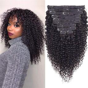 img 4 attached to 🌟 Волосы WENYU в стиле "Kinky Curly" на заколках для чернокожих женщин - Волосы из бразильского 8А реми - Волосы на заколках с кудрями типа 3C 4A - Натуральный черный цвет - 120 г (18 дюймов, волосы на заколках в стиле "Curly").