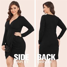 img 3 attached to 💃 POSESHE Plus Size Long Sleeve Deep V Neck Bodycon Wrap Dress with Front Slit