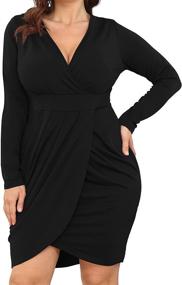 img 4 attached to 💃 POSESHE Plus Size Long Sleeve Deep V Neck Bodycon Wrap Dress with Front Slit