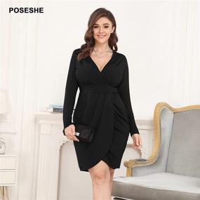 img 2 attached to 💃 POSESHE Plus Size Long Sleeve Deep V Neck Bodycon Wrap Dress with Front Slit