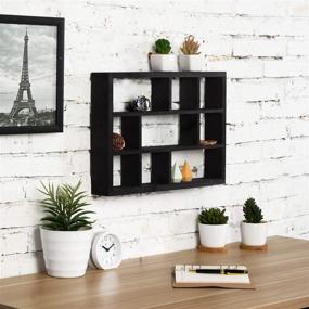 img 1 attached to 🪵 Rustic Wood Floating Shelves/Freestanding Shadow Box - MyGift 15-Inch Wall-Mounted, with 9-Slot, Vertical or Horizontal Design in Black