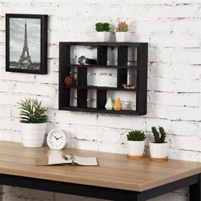 img 2 attached to 🪵 Rustic Wood Floating Shelves/Freestanding Shadow Box - MyGift 15-Inch Wall-Mounted, with 9-Slot, Vertical or Horizontal Design in Black