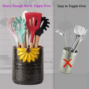 img 1 attached to Sunflower Ceramic Utensil Crock for Countertop Organization – Ideal Kitchen Utensil Holder and Spatula Holder