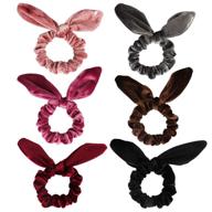 curasa 6 pack bunny hair scrunchies - elegant velvet bobbles for women with rabbit ear design logo