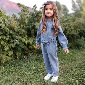 img 3 attached to 👗 Stylish Ruffle Chambray Sleeve Jumpsuits & Rompers for Girls - Hope Henry Clothing