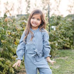 img 2 attached to 👗 Stylish Ruffle Chambray Sleeve Jumpsuits & Rompers for Girls - Hope Henry Clothing