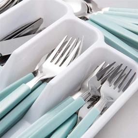 img 1 attached to 🍴 Efficiently Organize Your Silverware in Style with Cutiset Stainless Organizer in Silver and Turquoise