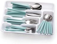 🍴 efficiently organize your silverware in style with cutiset stainless organizer in silver and turquoise logo