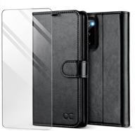 ocase samsung galaxy s20 fe 5g case: pu leather flip wallet with card holders, stand, tempered glass protector - black (6.5 inch) logo