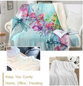 img 2 attached to 🦋 Sleepwish Dragonfly Sherpa Fleece Throw Blanket - Garden Flowers Bed Throws - Cute Trendy Girly Plush Blankets for Bed Couch Sofa Chair Office - 50"x60" Size