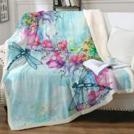 🦋 sleepwish dragonfly sherpa fleece throw blanket - garden flowers bed throws - cute trendy girly plush blankets for bed couch sofa chair office - 50"x60" size logo