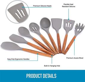 img 3 attached to 🍳 Zulay (8 pcs) Silicone Cooking Utensils Set - Non-stick Silicone Utensils With Acacia Wood Handle - Heat Resistant & Flexible Kitchen Utensils