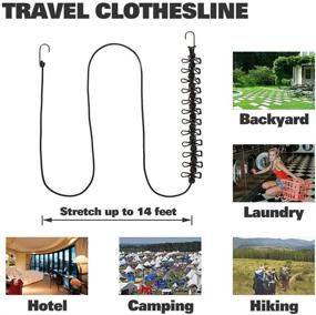 img 1 attached to 👕 Adjustable Elastic Portable Travel Clothesline with 12pcs Clips - Ideal for Outdoor and Indoor Use (Black)