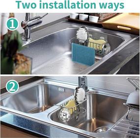 img 1 attached to 🧽 Versatile 4-in-1 Sink Organizer: SUS304 Stainless Steel Sink Caddy with Brush Holder, Dish Cloth Hanger, Soap Rack, and Sink Stopper Holder. Includes 2 Easy Installation Options, No Drilling Required!