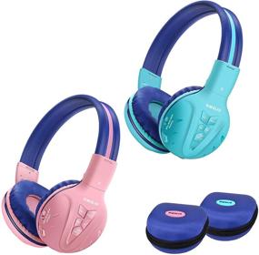 img 4 attached to SIMOLIO Wireless Bluetooth Kids Headphone 2-Pack with Hard Case - Volume Limited, Safe for Girls and Boys, Over-Ear Headphones for School and Travel (Mint, Pink)