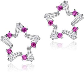 img 4 attached to 💫 18K White Gold Plated Hollow-Carved Sparkling Star Crystal Earrings - Cluster of Flower Stud Earrings in Purple Cubic Zirconia