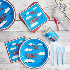 img 3 attached to ✈️ Premium Airplane Party Supplies Bundle for 24 Guests - Plates, Cutlery, Cups, Napkins - Ideal for Kids Airplane Themed Parties