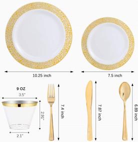 img 3 attached to 🌟 Supernal 180pcs Christmas Gold Lace Plastic Plates, Gold Silverware, Gold Plastic Cups – Disposable Party Flatware, Durable Wedding Plates and Cutlery Set