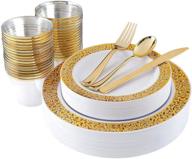 🌟 supernal 180pcs christmas gold lace plastic plates, gold silverware, gold plastic cups – disposable party flatware, durable wedding plates and cutlery set logo