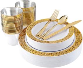 img 4 attached to 🌟 Supernal 180pcs Christmas Gold Lace Plastic Plates, Gold Silverware, Gold Plastic Cups – Disposable Party Flatware, Durable Wedding Plates and Cutlery Set