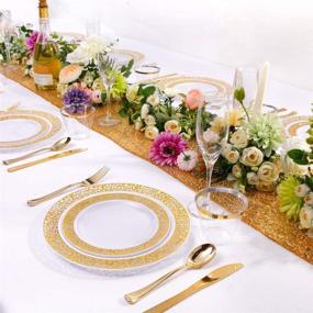 img 1 attached to 🌟 Supernal 180pcs Christmas Gold Lace Plastic Plates, Gold Silverware, Gold Plastic Cups – Disposable Party Flatware, Durable Wedding Plates and Cutlery Set