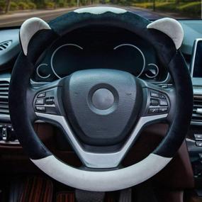 img 3 attached to 🧣 ChuLian Cute Winter Warm Plush Auto Car Steering Wheel Cover for Women Girls, Universal 15 Inch Car Accessories, Light Gray - Enhanced SEO