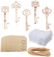 🔑 awtlife 50 pcs rustic vintage skeleton key bottle opener with tag cards & sheer bag - wedding party favors in 5 styles (gold & rose) logo