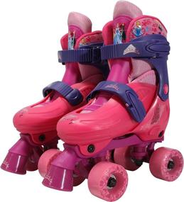 img 1 attached to 👑 Adjustable Disney Princess Glitter Kids' Quad Roller Skates, Junior Sizes 10-13 by PlayWheels