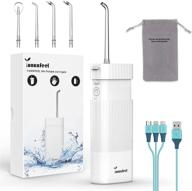 🚿 portable water flosser oral irrigator - water pick teeth cleaner for braces bridges tooth care, telescopic water tank with 3 modes, 5 jet tips, ipx8 waterproof, home travel - white logo