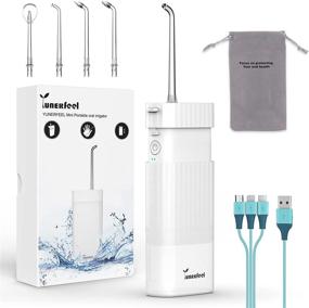 img 4 attached to 🚿 Portable Water Flosser Oral Irrigator - Water Pick Teeth Cleaner for Braces Bridges Tooth Care, Telescopic Water Tank with 3 Modes, 5 Jet Tips, IPX8 Waterproof, Home Travel - White
