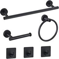 🛁 starknows 6 piece bathroom hardware set - matte black stainless steel accessories with round wall mount - includes 16-inch towel bar, toilet paper holder, towel ring, and 3 robe hooks logo