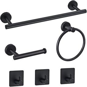 img 4 attached to 🛁 Starknows 6 Piece Bathroom Hardware Set - Matte Black Stainless Steel Accessories with Round Wall Mount - Includes 16-inch Towel Bar, Toilet Paper Holder, Towel Ring, and 3 Robe Hooks