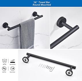 img 3 attached to 🛁 Starknows 6 Piece Bathroom Hardware Set - Matte Black Stainless Steel Accessories with Round Wall Mount - Includes 16-inch Towel Bar, Toilet Paper Holder, Towel Ring, and 3 Robe Hooks