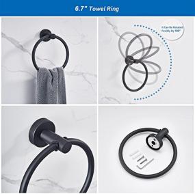 img 1 attached to 🛁 Starknows 6 Piece Bathroom Hardware Set - Matte Black Stainless Steel Accessories with Round Wall Mount - Includes 16-inch Towel Bar, Toilet Paper Holder, Towel Ring, and 3 Robe Hooks