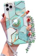 aulzaju for iphone 12 pro max case with ring kickstand cute glitter marble design with bling diamond strap lanyard soft silicone bumper phone case for women girls for iphone 12 max 6 logo