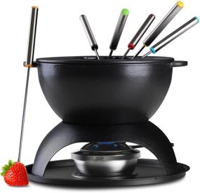 img 4 attached to 🍲 Artestia Cast Iron Fondue Pot Set - Black Matt, 11-Piece Cheese & Meat Fondue Set for 6 Persons, Includes 6 Fondue Forks