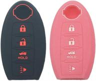 🔑 lemsa keyless entry remote car smart key fob shell cover - nissan altima, maxima, murano, armada, gt-r, sentra, rogue, pathfinder - black+pink soft rubber protective case (2pcs) logo