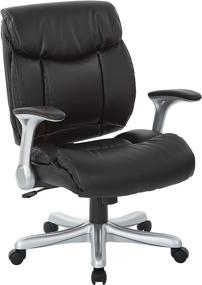 img 4 attached to 🪑 Black Office Star Executives Chair with 2-Tone Stitching, Padded Flip Arms, Bonded Leather Seat and Back, Silver Finish Accents