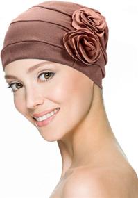 img 2 attached to 🧕 Vintage Elastic Headwrap Hats for Women - 6 Piece Set of Turban Flower Caps