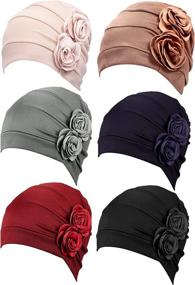 img 4 attached to 🧕 Vintage Elastic Headwrap Hats for Women - 6 Piece Set of Turban Flower Caps