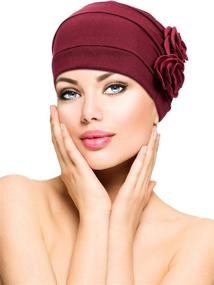img 3 attached to 🧕 Vintage Elastic Headwrap Hats for Women - 6 Piece Set of Turban Flower Caps