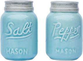 img 4 attached to 🍶 Comfify Vintage Mason Jar Salt & Pepper Shakers - Adorable Décor for Vintage, Rustic, Shabby Chic - Aqua Blue Ceramic - 3.5 oz. Cap