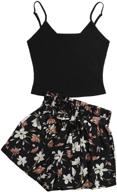 🌸 shein women's summer 2-piece crop cami top and floral tie paperbag waist shorts set - perfect for the season logo