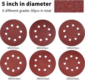 img 1 attached to 🛠️ Premium 5 Inch 8 Hole Hook and Loop Orbital Sander Pads with 30 Sanding Discs Compatible with Makita and Porter Cable – High-Quality Sandpaper in Multiple Grits (Bluish-Black and Red)