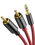 2 pack oldboytech rca to 3.5mm audio cable [6ft / 1.8m, hi-fi sound] nylon-braided rca to aux cable compatible with dj controller speaker turntable tv car stereo hi-fi amplifier phone (red) logo