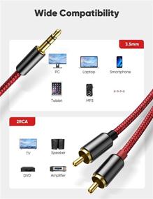 img 1 attached to 2 Pack Oldboytech RCA to 3.5mm Audio Cable [6ft / 1.8M, Hi-Fi Sound] Nylon-Braided RCA to AUX Cable Compatible with DJ Controller Speaker Turntable TV Car Stereo Hi-Fi Amplifier Phone (Red)