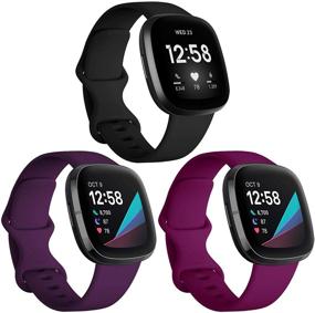 img 4 attached to 🌊 Witzon 3 набор водонепроницаемых силиконовых браслетов для Fitbit Sense/Versa 3 - Женщины и мужчины, маленький размер - Черный/Сливовый/Фуксия