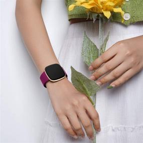 img 2 attached to 🌊 Witzon 3 набор водонепроницаемых силиконовых браслетов для Fitbit Sense/Versa 3 - Женщины и мужчины, маленький размер - Черный/Сливовый/Фуксия