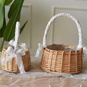 img 3 attached to Woven Storage Basket Set with Handle and Ribbon - Ideal for Wedding Flower Girl Baskets, Home Garden Decor - A1