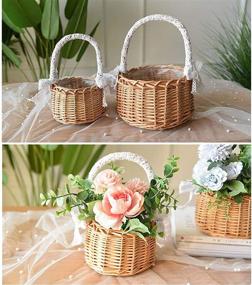 img 1 attached to Woven Storage Basket Set with Handle and Ribbon - Ideal for Wedding Flower Girl Baskets, Home Garden Decor - A1